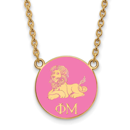 Gold Plated Sterling Silver Logoart Phi Mu Sorority Symbol Small Color Enamel Pendant 18 Inch Necklace