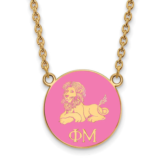 Gold Plated Sterling Silver Logoart Phi Mu Sorority Symbol Small Color Enamel Pendant 18 Inch Necklace