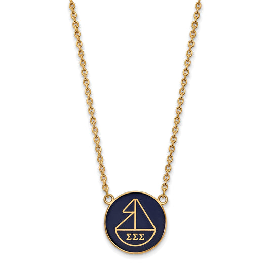 Gold Plated Sterling Silver Logoart Sigma Sorority Symbol Large Color Enamel Pendant 18 Inch Necklace
