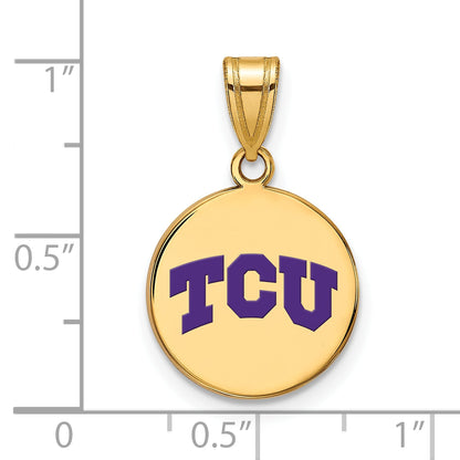 Gold Plated Sterling Silver Logoart Texas Christian University T C U Medium Enameled Disc Pendant