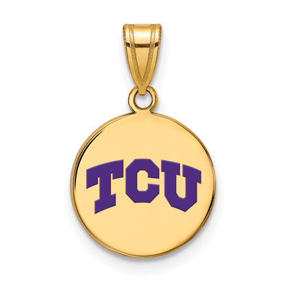 Gold Plated Sterling Silver Logoart Texas Christian University T C U Medium Enameled Disc Pendant
