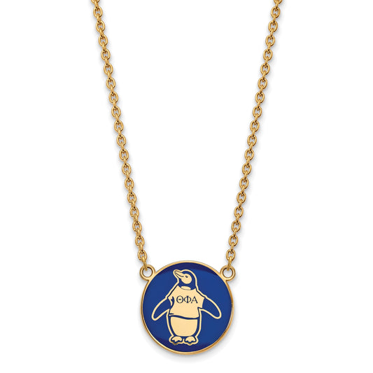 Gold Plated Sterling Silver Logoart Theta Phi Alpha Sorority Symbol Large Color Enamel Pendant 18 Inch Necklace
