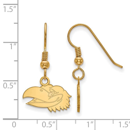 Gold Plated Sterling Silver Logoart University Of Kansas Jayhawk Extra Small Dangle Wire Earrings