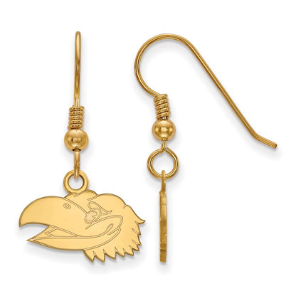 Gold Plated Sterling Silver Logoart University Of Kansas Jayhawk Extra Small Dangle Wire Earrings