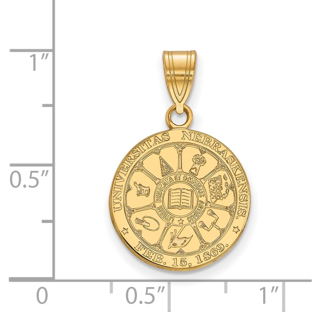 Gold Plated Sterling Silver Logoart University Of Nebraska Medium Crest Pendant