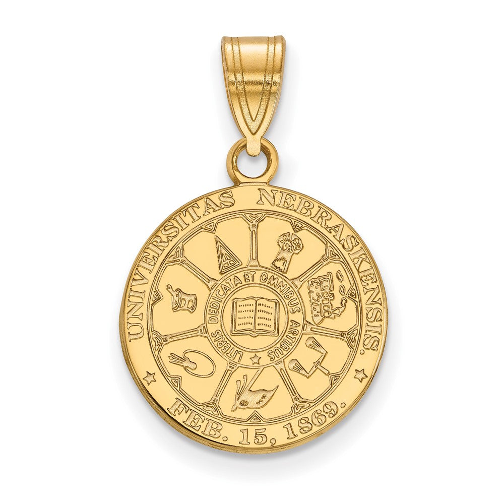 Gold Plated Sterling Silver Logoart University Of Nebraska Medium Crest Pendant