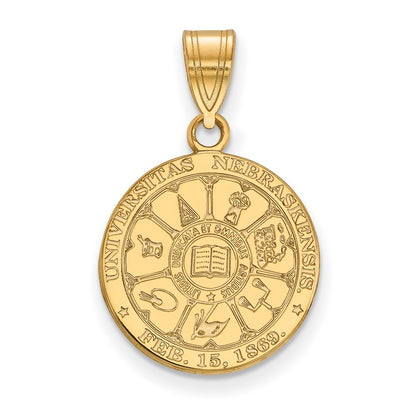 Gold Plated Sterling Silver Logoart University Of Nebraska Medium Crest Pendant