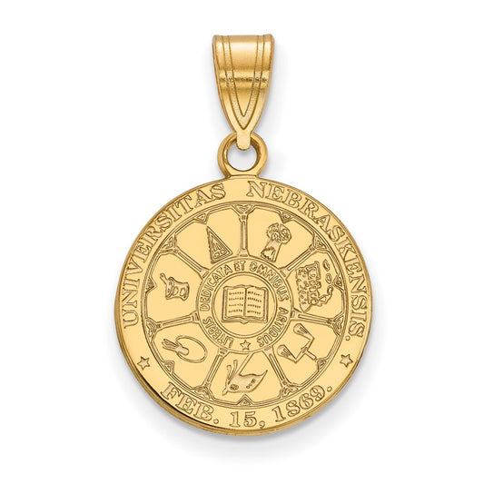 Gold Plated Sterling Silver Logoart University Of Nebraska Medium Crest Pendant