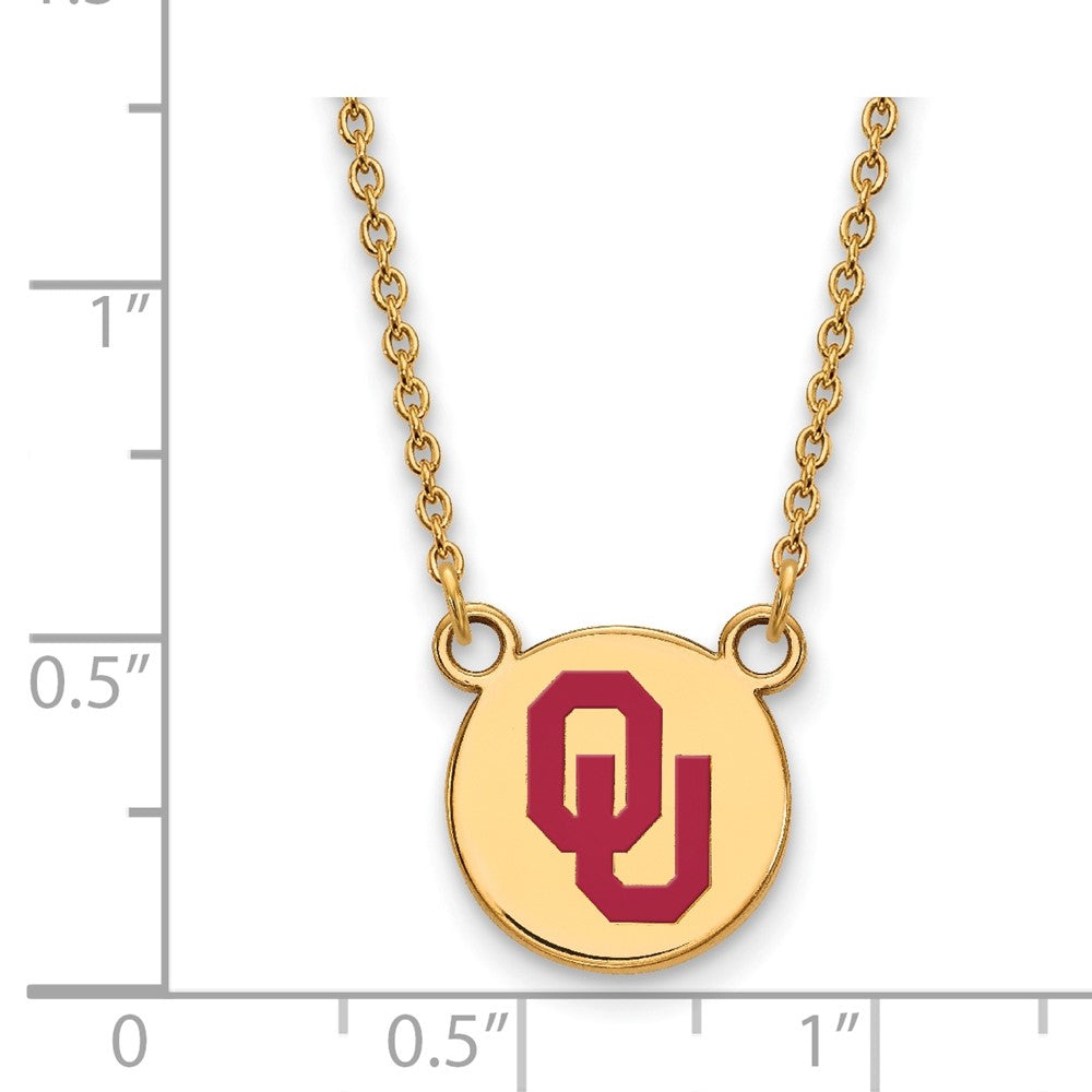 Gold Plated Sterling Silver Logoart University Of Oklahoma O U Small Enameled Disc Pendant 18 Inch Necklace