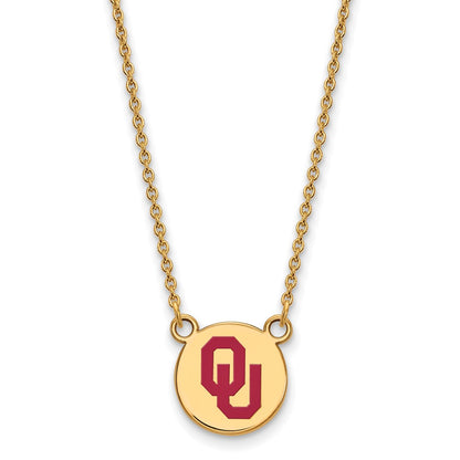 Gold Plated Sterling Silver Logoart University Of Oklahoma O U Small Enameled Disc Pendant 18 Inch Necklace