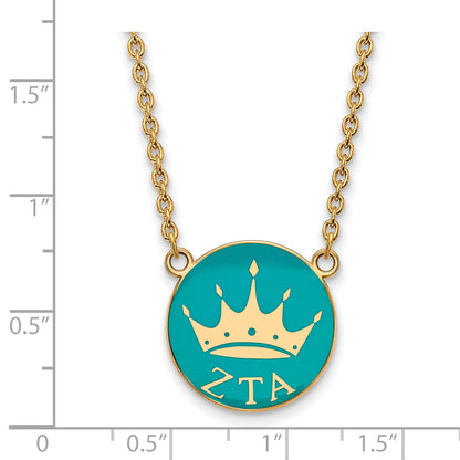 Gold Plated Sterling Silver Logoart Zeta Tau Alpha Sorority Symbol Large Color Enamel Pendant 18 Inch Necklace