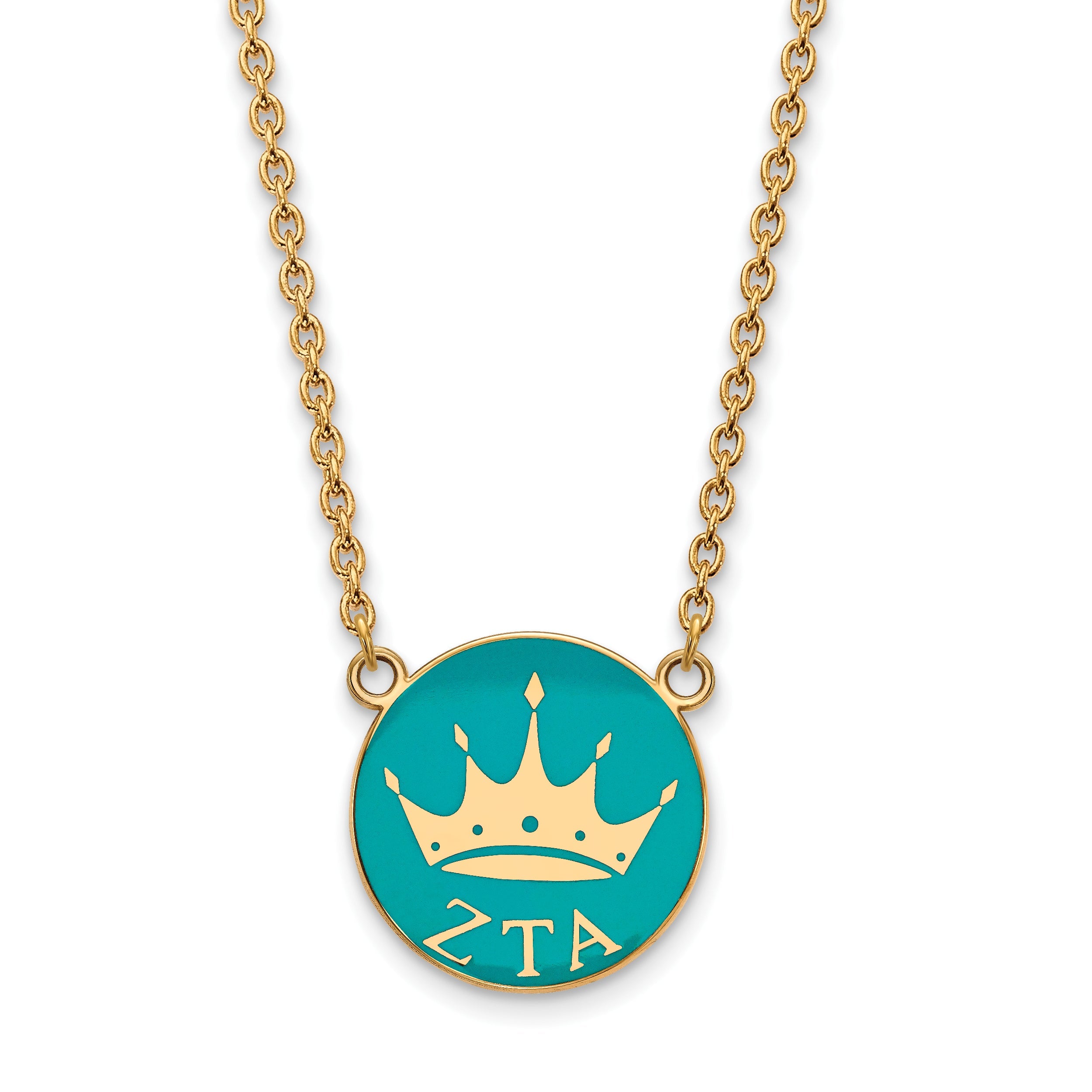 Gold Plated Sterling Silver Logoart Zeta Tau Alpha Sorority Symbol Large Color Enamel Pendant 18 Inch Necklace