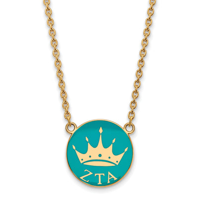 Gold Plated Sterling Silver Logoart Zeta Tau Alpha Sorority Symbol Large Color Enamel Pendant 18 Inch Necklace