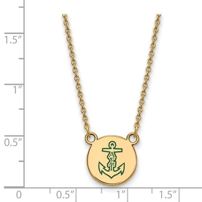Gold Plated Sterling Silver Logoart Alpha Sigma Tau Sorority Symbol Small Color Enamel Pendant 18 Inch Necklace