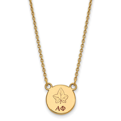 Gold Plated Sterling Silver Logoart Alpha Phi Sorority Symbol Small Color Enamel Pendant 18 Inch Necklace