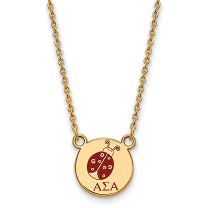 Gold Plated Sterling Silver Logoart Alpha Sigma Sorority Symbol Small Color Enamel Pendant 18 Inch Necklace
