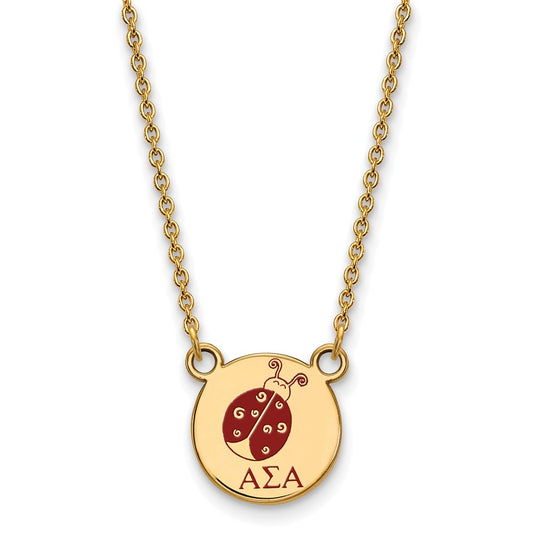 Gold Plated Sterling Silver Logoart Alpha Sigma Sorority Symbol Small Color Enamel Pendant 18 Inch Necklace