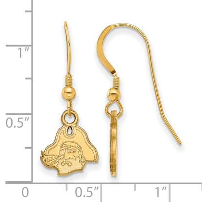 Gold Plated Sterling Silver Logoart East Carolina University Pirate Extra Small Dangle Wire Earrings