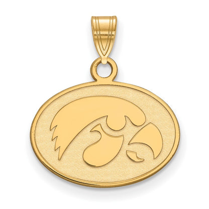 14K Yellow Gold Logoart University Of Iowa Hawk Small Oval Pendant