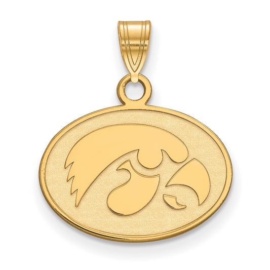 Gold Plated Sterling Silver Logoart University Of Iowa Hawk Small Oval Pendant