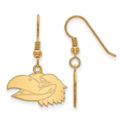 Gold Plated Sterling Silver Logoart University Of Kansas Jayhawk Small Dangle Wire Earrings