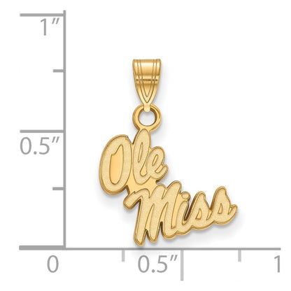 Gold Plated Sterling Silver Logoart University Of Mississippi Ole Miss Small Pendant