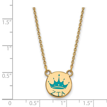 Gold Plated Sterling Silver Logoart Zeta Tau Alpha Sorority Symbol Small Color Enamel Pendant 18 Inch Necklace