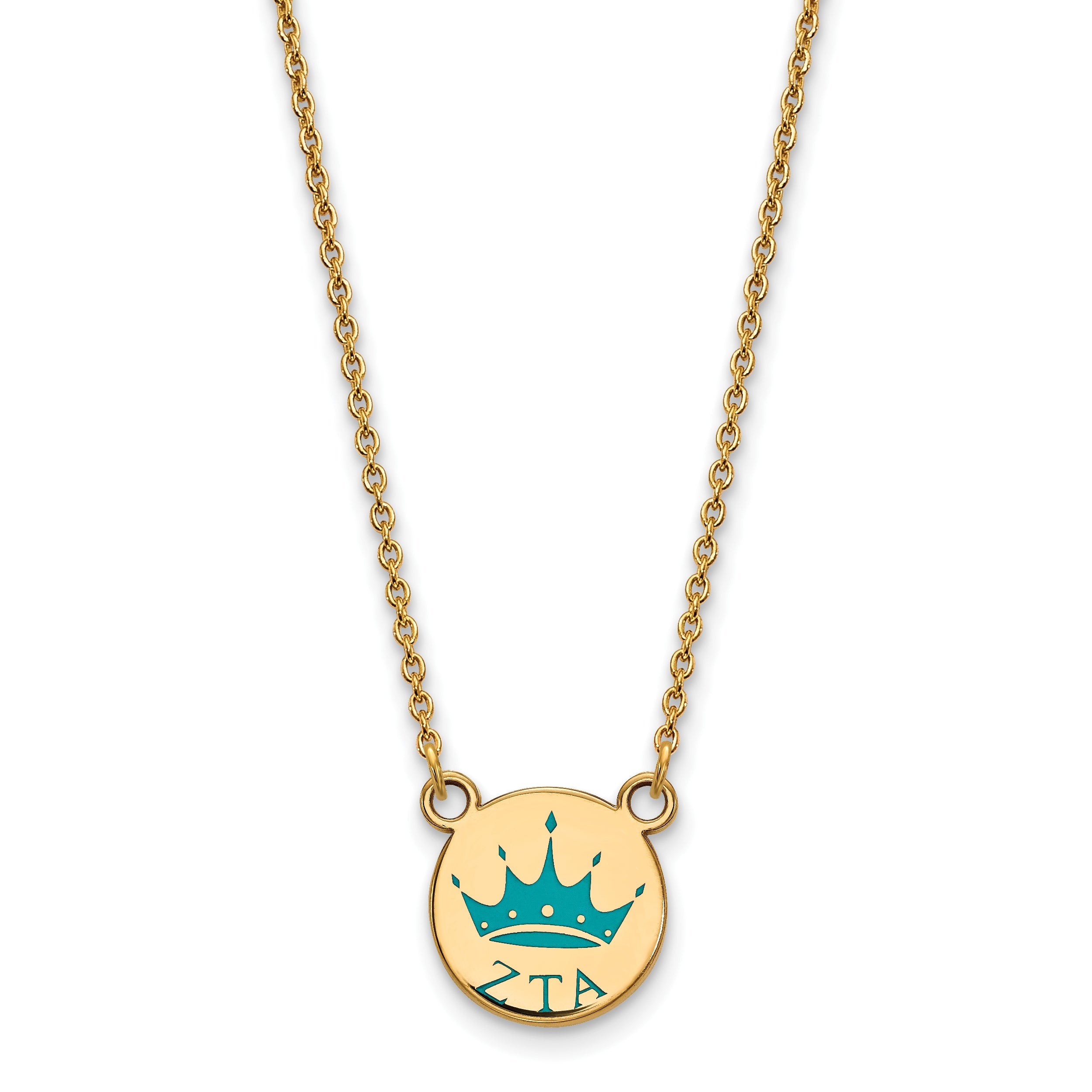Gold Plated Sterling Silver Logoart Zeta Tau Alpha Sorority Symbol Small Color Enamel Pendant 18 Inch Necklace