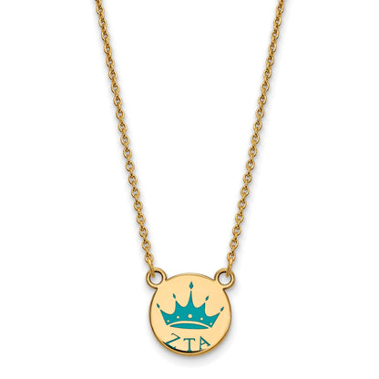 Gold Plated Sterling Silver Logoart Zeta Tau Alpha Sorority Symbol Small Color Enamel Pendant 18 Inch Necklace