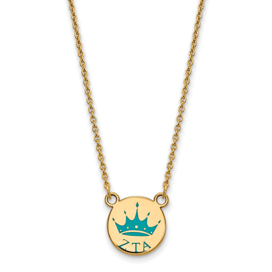 Gold Plated Sterling Silver Logoart Zeta Tau Alpha Sorority Symbol Small Color Enamel Pendant 18 Inch Necklace