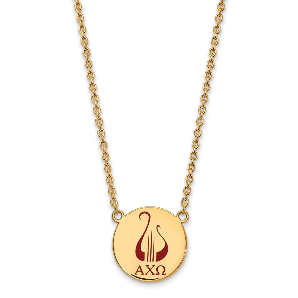 Gold Plated Sterling Silver Logoart Alpha Chi Omega Sorority Symbol Large Color Enamel Pendant 18 Inch Necklace