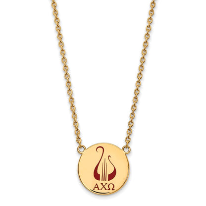 Gold Plated Sterling Silver Logoart Alpha Chi Omega Sorority Symbol Large Color Enamel Pendant 18 Inch Necklace