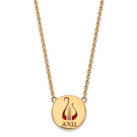 Gold Plated Sterling Silver Logoart Alpha Chi Omega Sorority Symbol Large Color Enamel Pendant 18 Inch Necklace