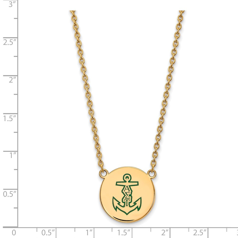 Gold Plated Sterling Silver Logoart Alpha Sigma Tau Sorority Symbol Large Color Enamel Pendant 18 Inch Necklace