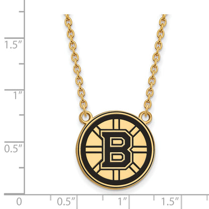 Gold Plated Sterling Silver Nhl Logoart Boston Bruins Large Enameled Pendant 18 Inch Necklace