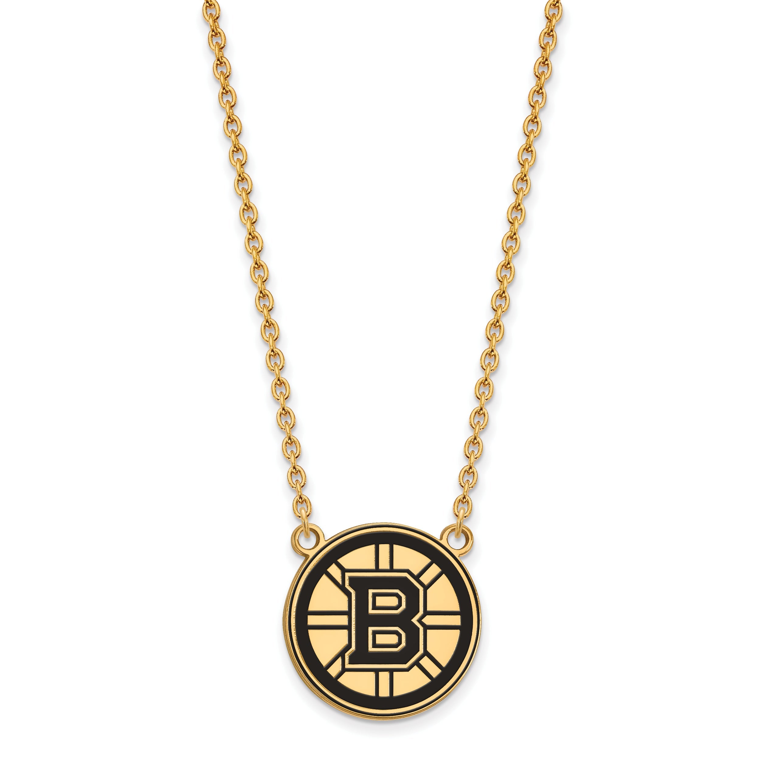 Gold Plated Sterling Silver Nhl Logoart Boston Bruins Large Enameled Pendant 18 Inch Necklace
