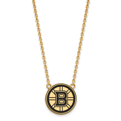 Gold Plated Sterling Silver Nhl Logoart Boston Bruins Large Enameled Pendant 18 Inch Necklace