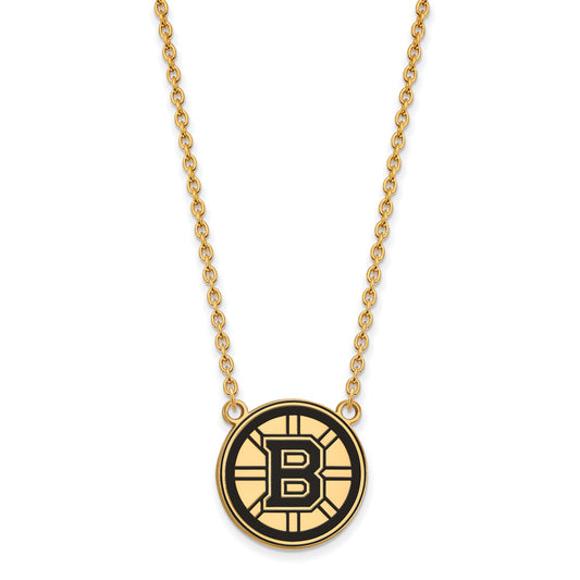 Gold Plated Sterling Silver Nhl Logoart Boston Bruins Large Enameled Pendant 18 Inch Necklace