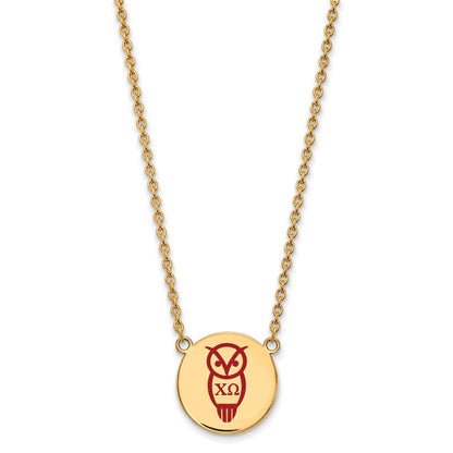 Gold Plated Sterling Silver Logoart Chi Omega Sorority Symbol Large Color Enamel Pendant 18 Inch Necklace