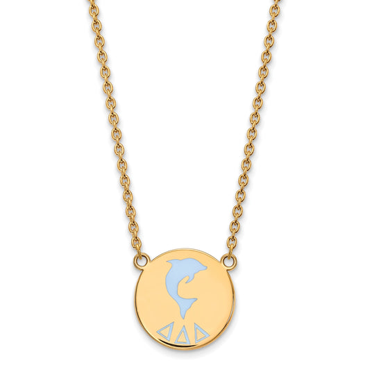 Gold Plated Sterling Silver Logoart Delta Sorority Symbol Large Color Enamel Pendant 18 Inch Necklace