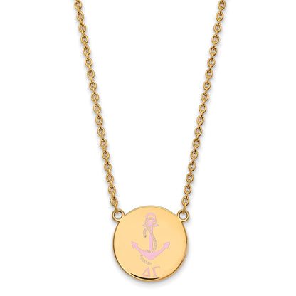 Gold Plated Sterling Silver Logoart Delta Gamma Sorority Symbol Large Color Enamel Pendant 18 Inch Necklace
