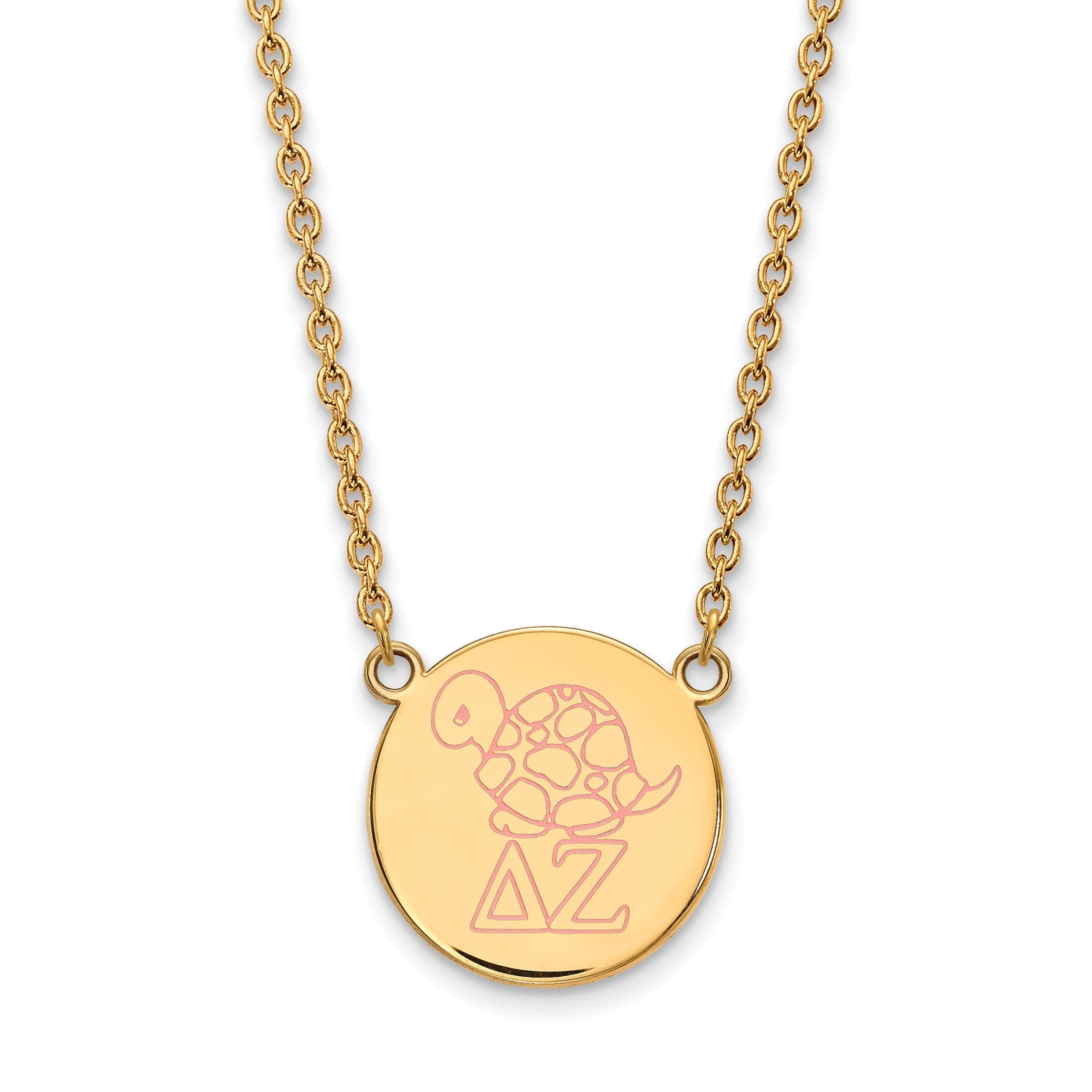 Gold Plated Sterling Silver Logoart Delta Zeta Sorority Symbol Large Color Enamel Pendant 18 Inch Necklace