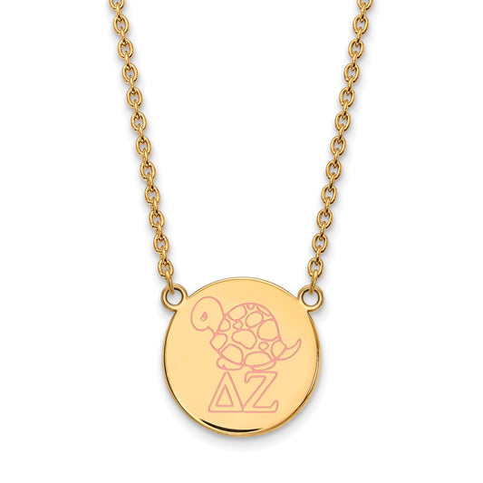 Gold Plated Sterling Silver Logoart Delta Zeta Sorority Symbol Large Color Enamel Pendant 18 Inch Necklace