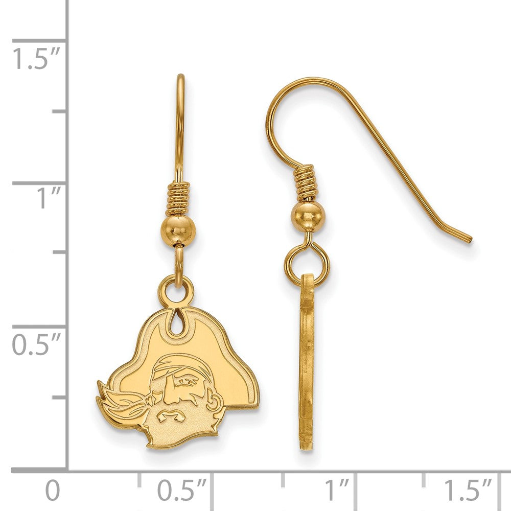 Gold Plated Sterling Silver Logoart East Carolina University Pirate Small Dangle Wire Earrings