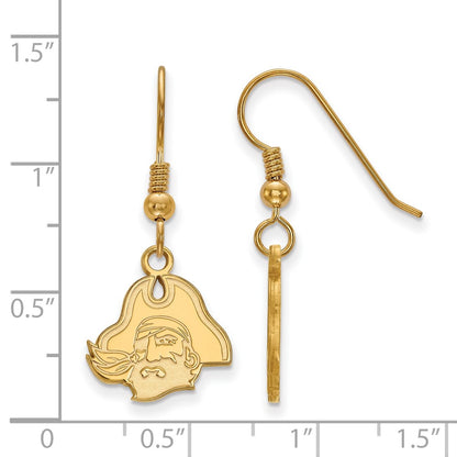 Gold Plated Sterling Silver Logoart East Carolina University Pirate Small Dangle Wire Earrings