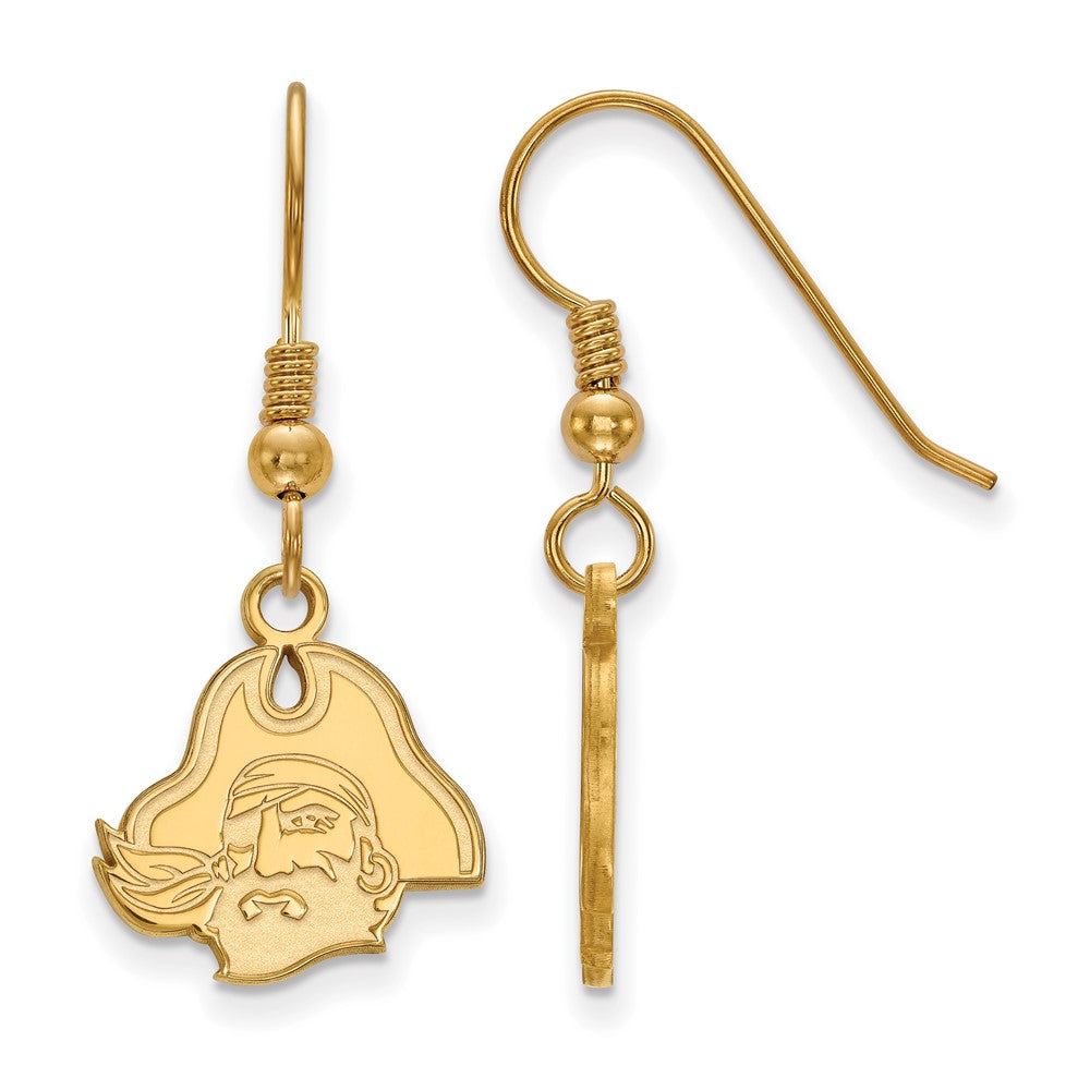 Gold Plated Sterling Silver Logoart East Carolina University Pirate Small Dangle Wire Earrings