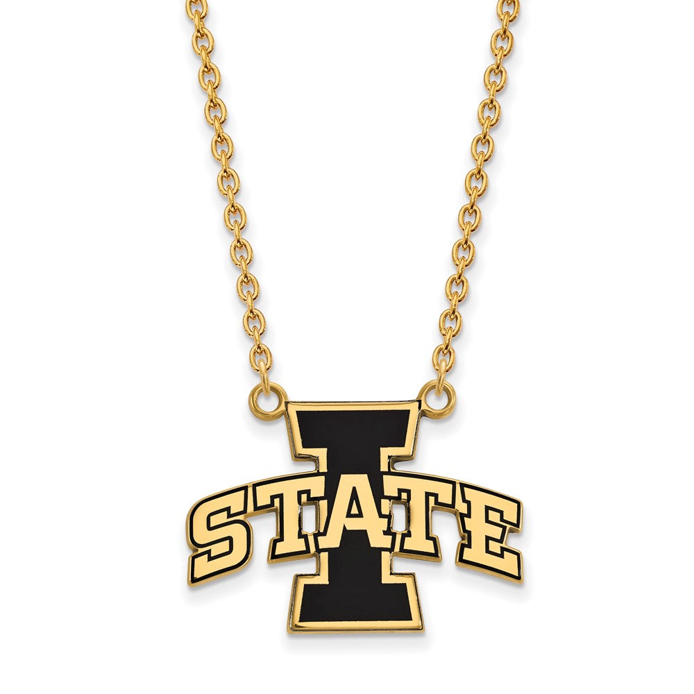 Gold Plated Sterling Silver Logoart Iowa State University Large Enameled Pendant 18 Inch Necklace