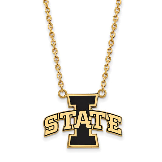 Gold Plated Sterling Silver Logoart Iowa State University Large Enameled Pendant 18 Inch Necklace
