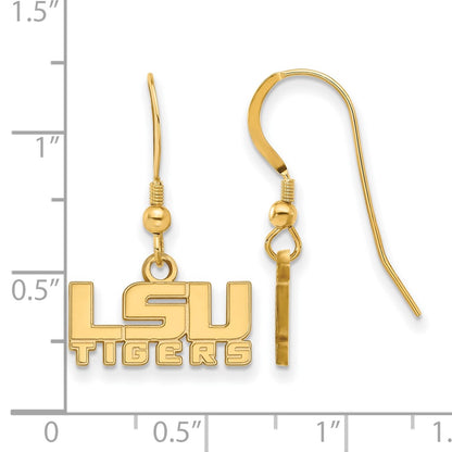 Gold Plated Sterling Silver Logoart Louisiana State University L S U Tigers Extra Small Dangle Wire Earrings