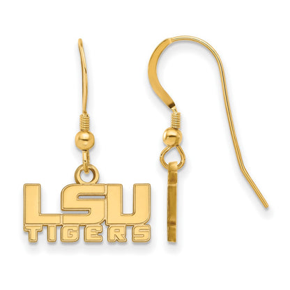 Gold Plated Sterling Silver Logoart Louisiana State University L S U Tigers Extra Small Dangle Wire Earrings